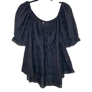 Sason Curve Black Eyelet Cottage Core Babydoll Puff Sleeve Blouse Size 4X